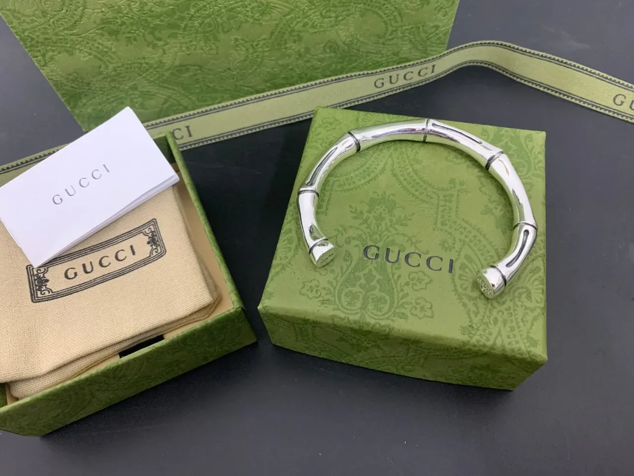 Gucci Bamboo Bracelet Polished Silver-Tone Open Cuff Bracelet 2