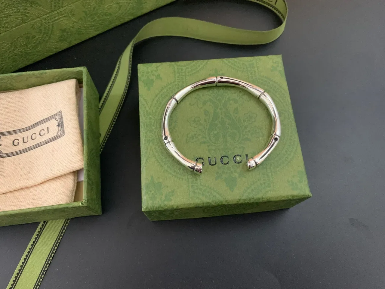 Gucci Bamboo Bracelet Polished Silver-Tone Open Cuff Bracelet 3