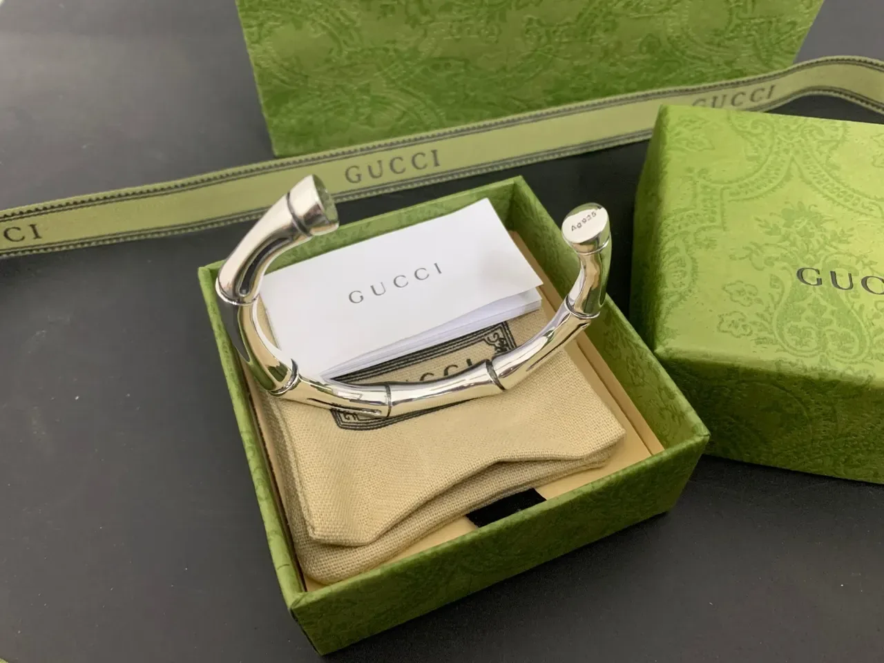 Gucci Bamboo Bracelet Polished Silver-Tone Open Cuff Bracelet 5