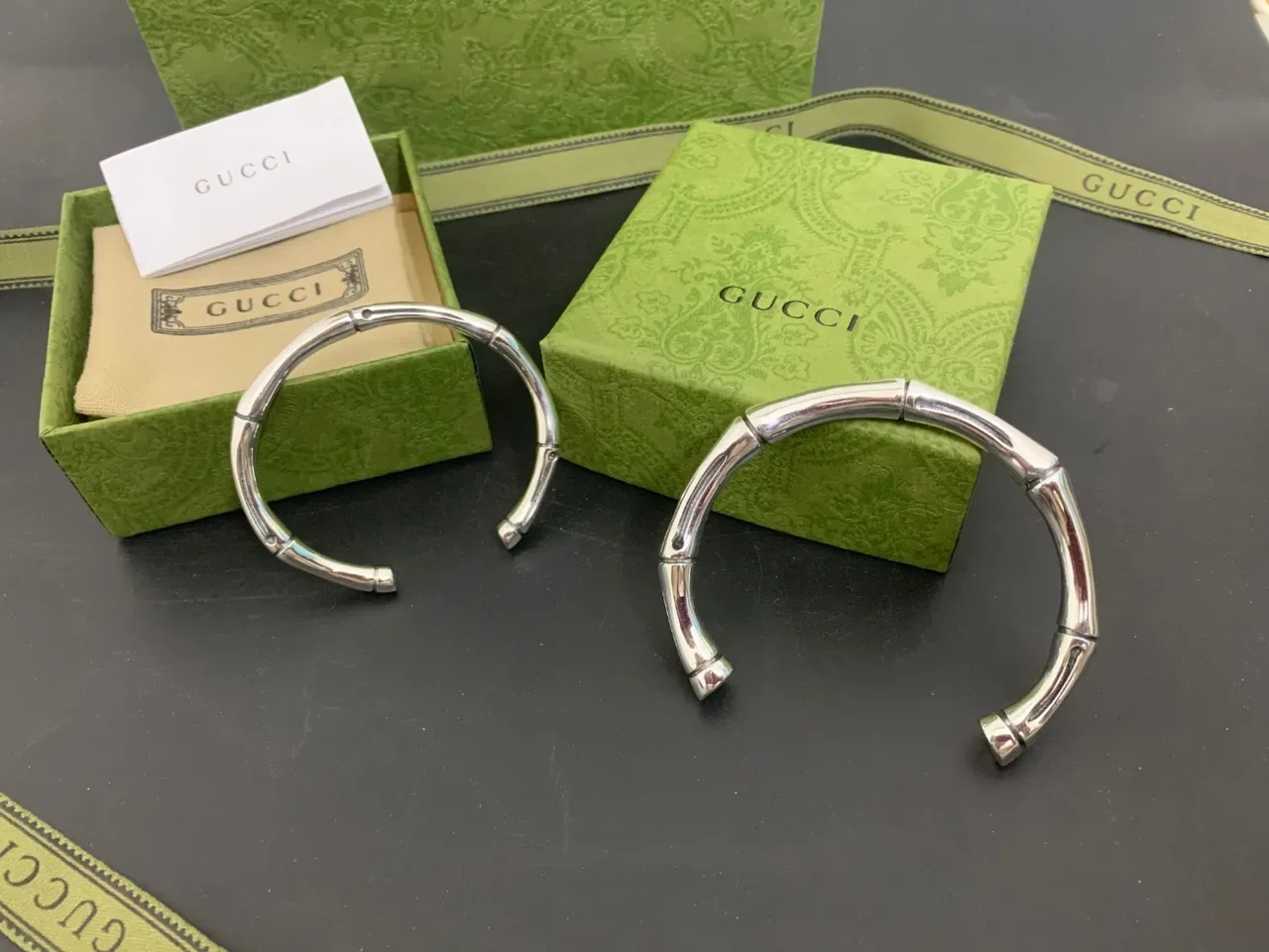Gucci Bamboo Bracelet Polished Silver-Tone Open Cuff Bracelet 7