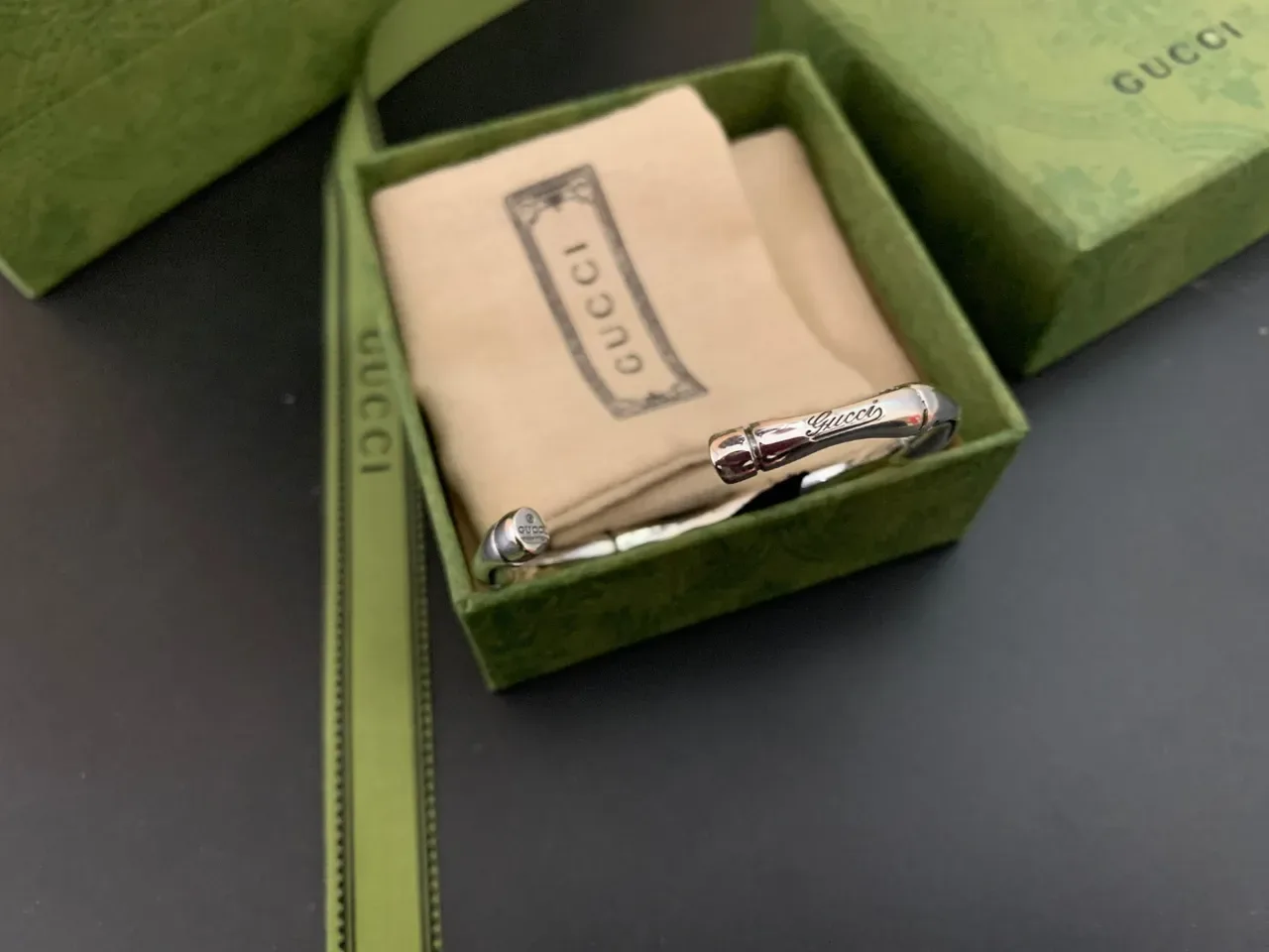 Gucci Bamboo Bracelet Polished Silver-Tone Open Cuff Bracelet 8