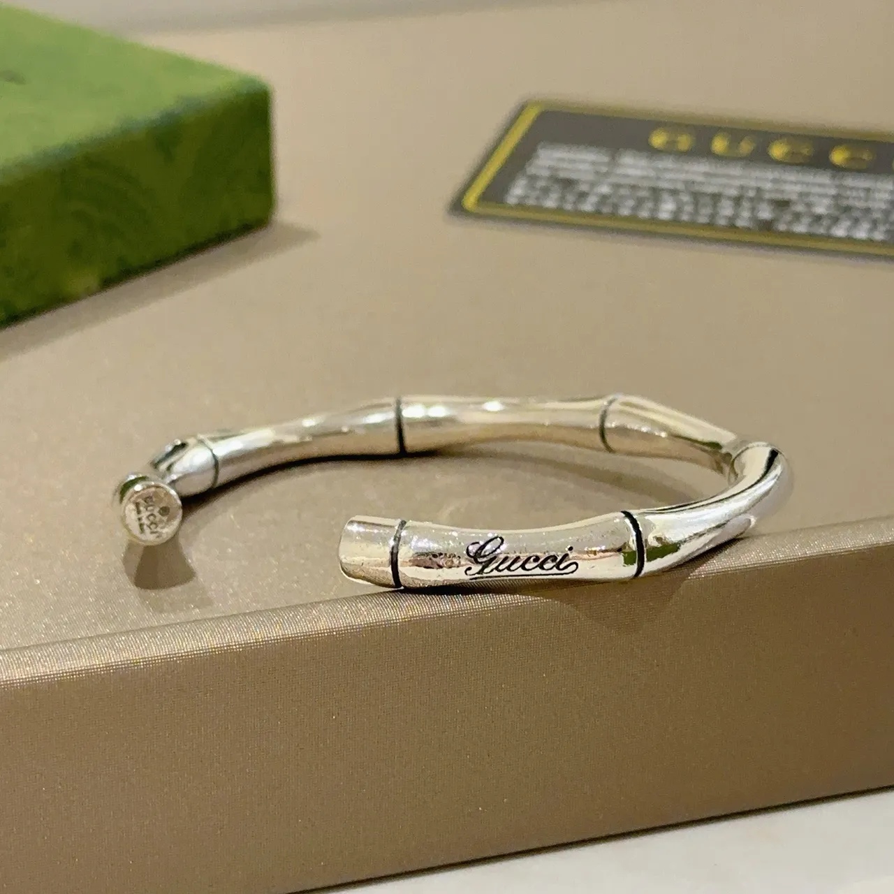 Gucci Bamboo Bracelet Silver Polished Metal Open Cuff Bracelet 2