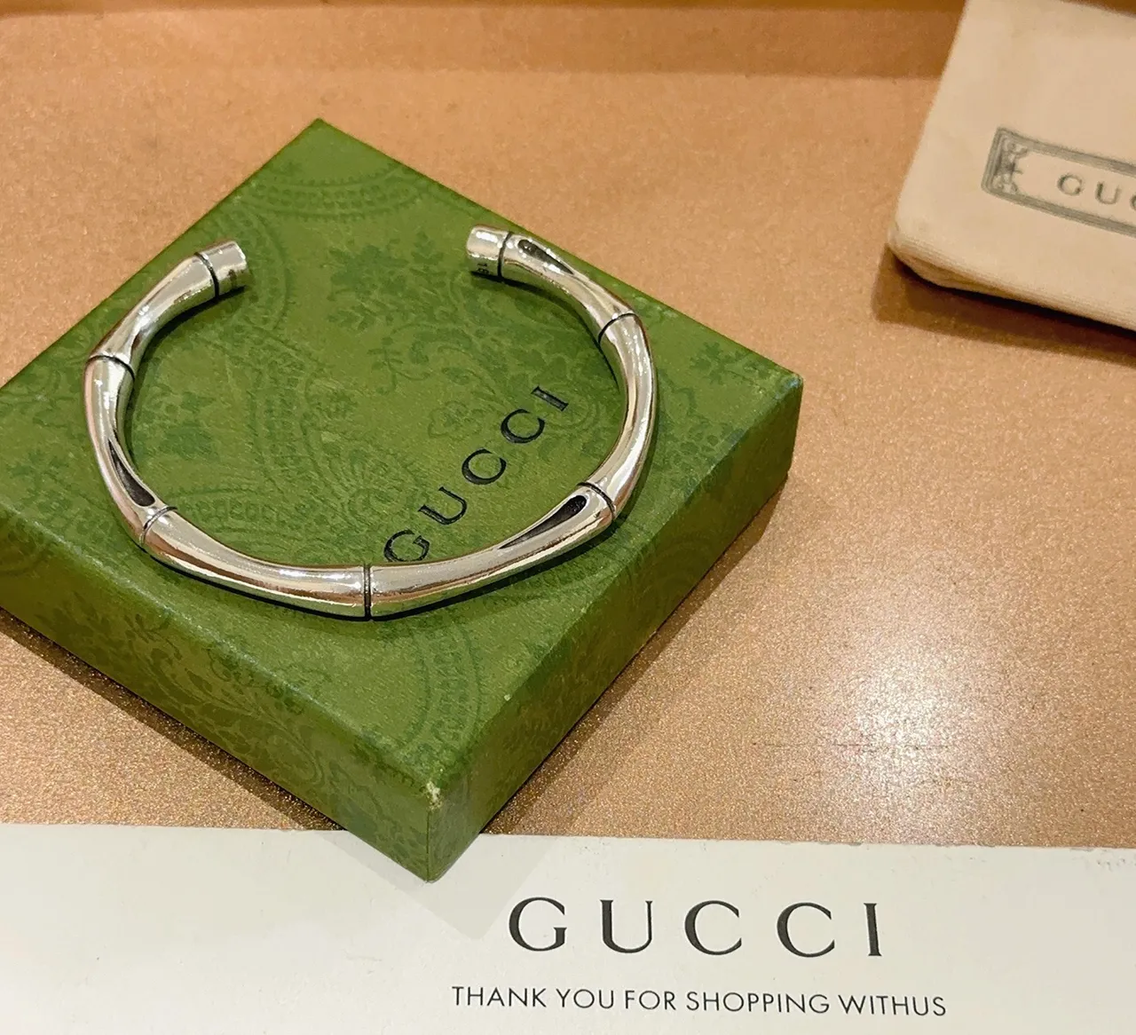 Gucci Bamboo Bracelet Silver Polished Metal Open Cuff Bracelet 3