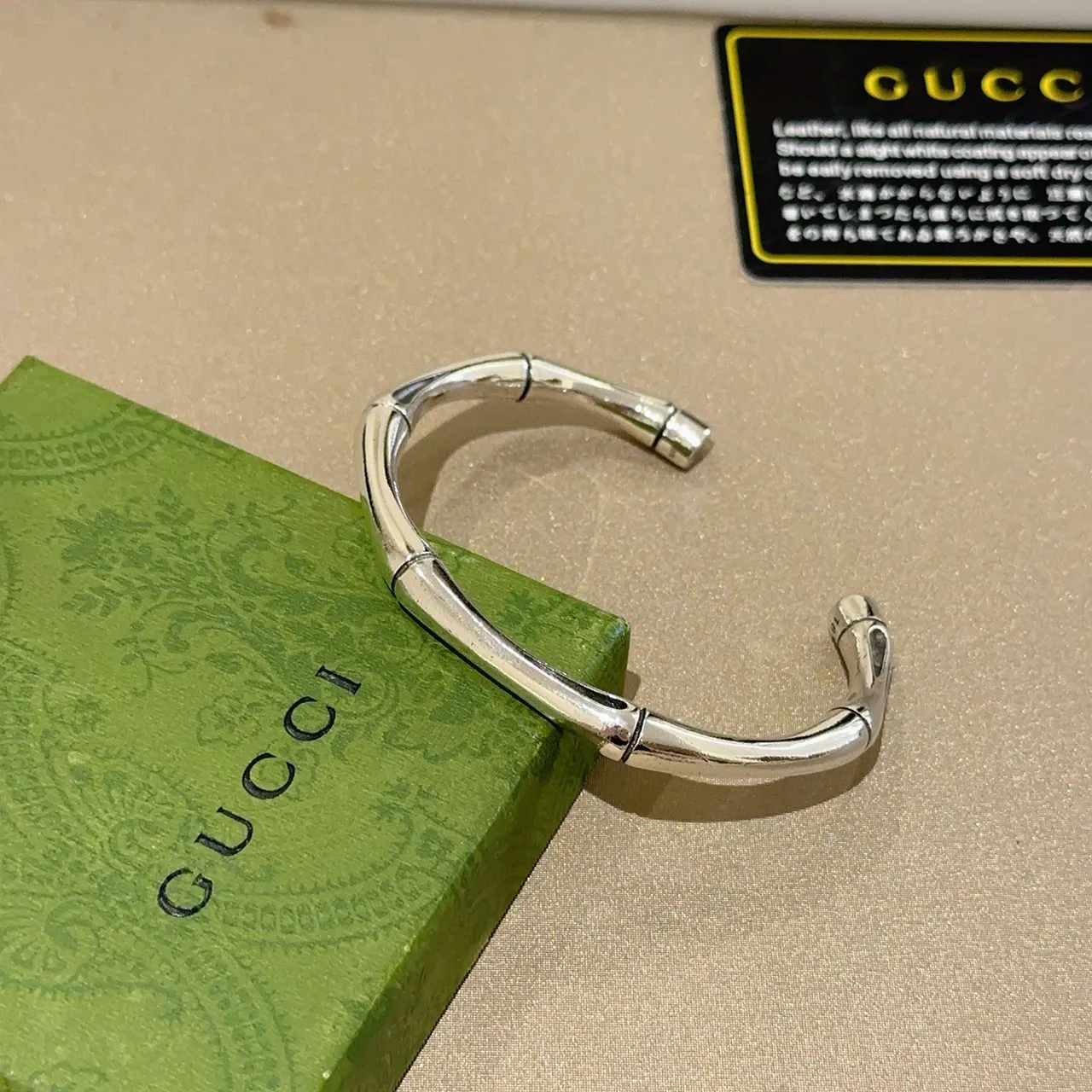 Gucci Bamboo Bracelet Silver Polished Metal Open Cuff Bracelet 5