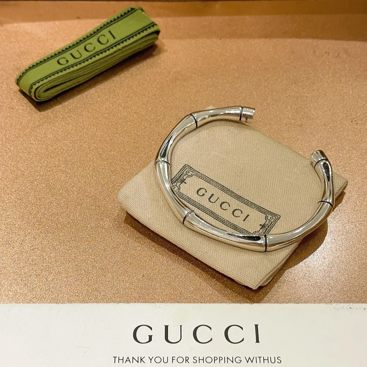 Gucci Bamboo Bracelet Silver Polished Metal Open Cuff Bracelet 6