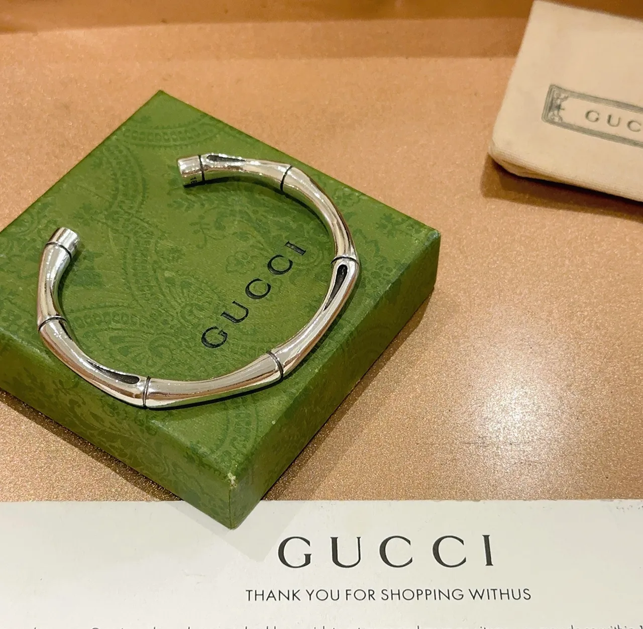 Gucci Bamboo Bracelet Silver Polished Metal Open Cuff Bracelet 9