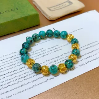 Gucci Pulseira de Turquesa com Contas e Dourada