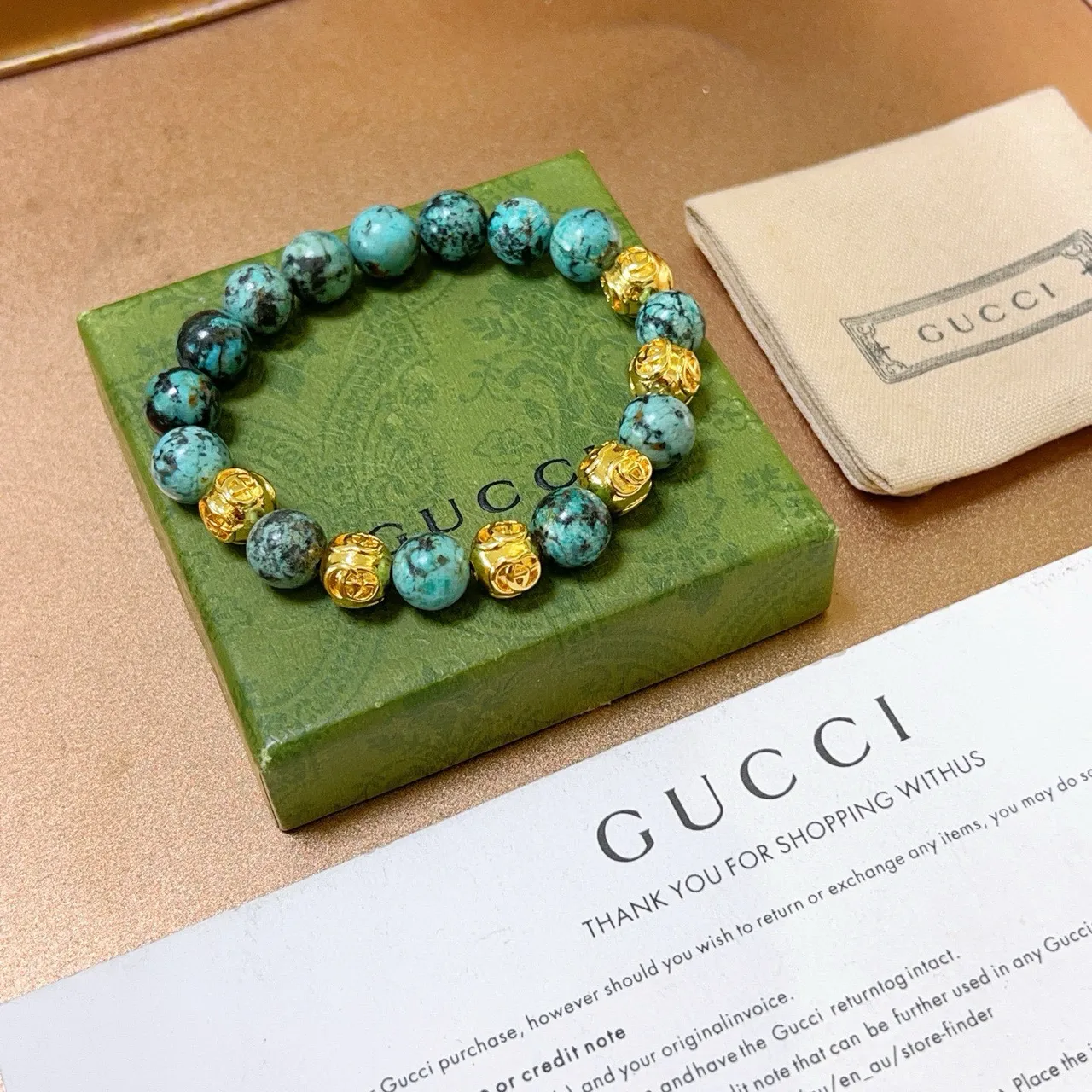 Gucci Beaded Turquoise and Gold-Tone Bracelet 3