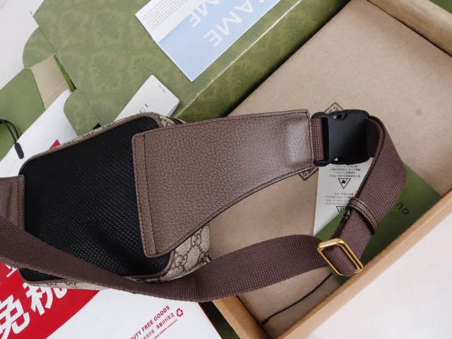 Gucci Beige Brown GG Monogram Canvas Leather Trim Camera Bag 7