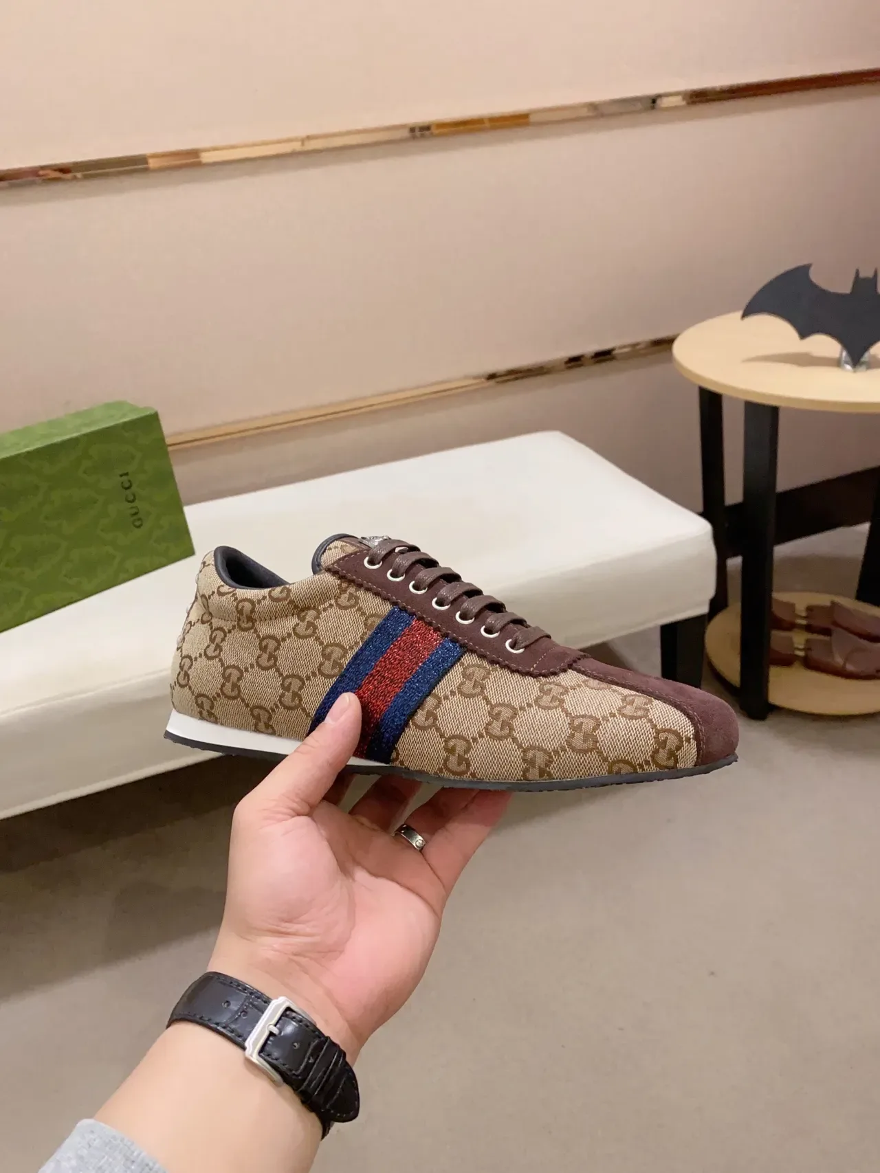 Gucci Beige Marron Monogram Toile Daim Superpositions Lifestyle Sneakers 4