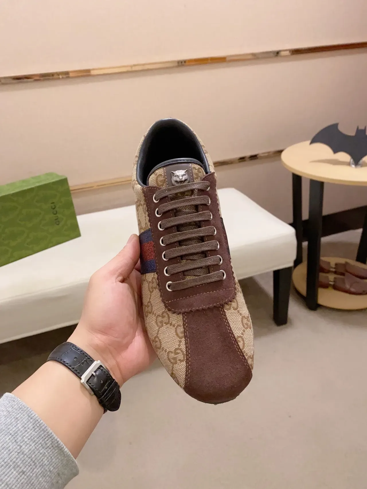 Gucci Beige Marron Monogram Toile Daim Superpositions Lifestyle Sneakers 5