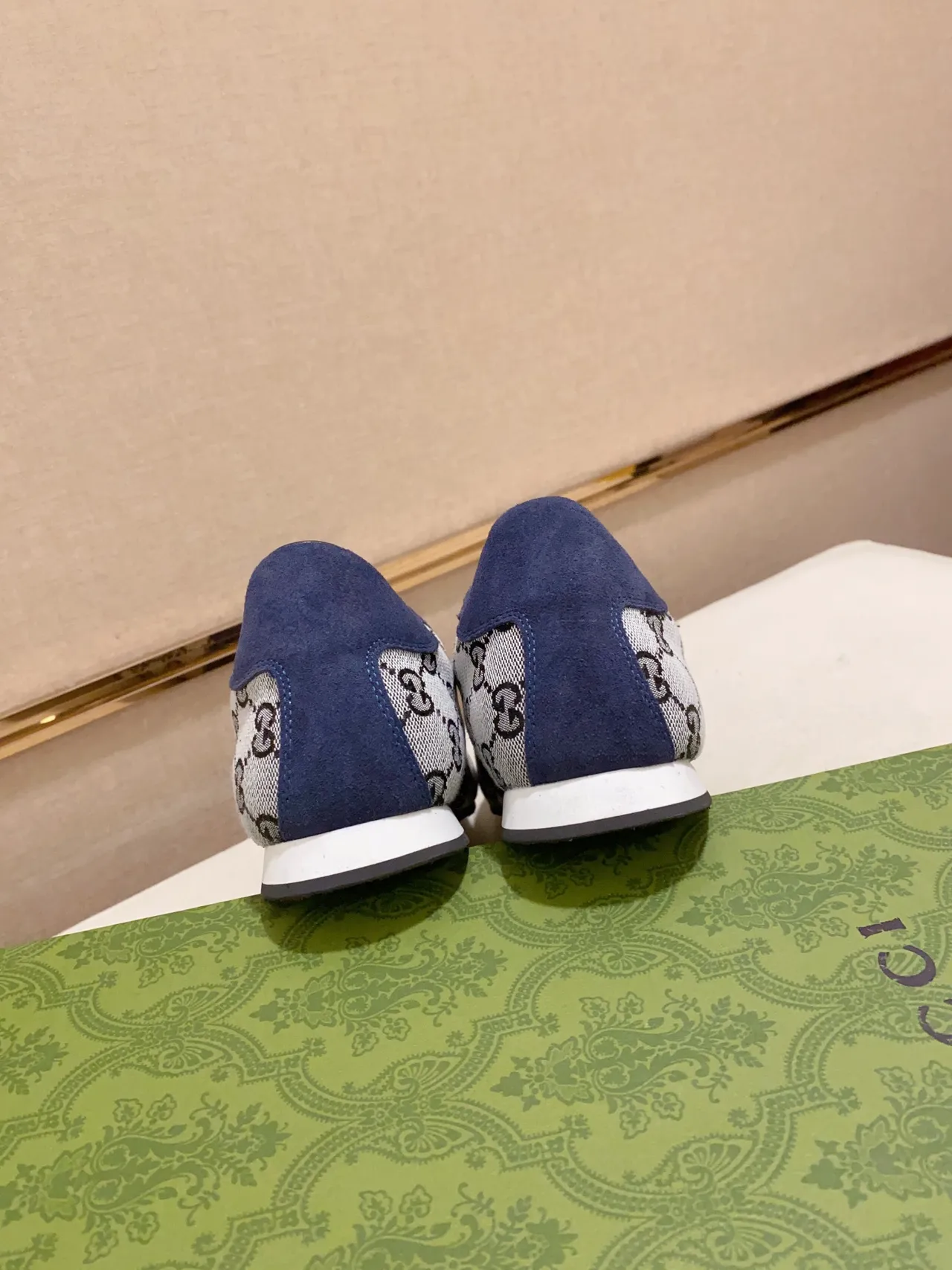 Gucci Beige Navy GG Monogram Canvas Suede Overlays Lifestyle Sneakers 3