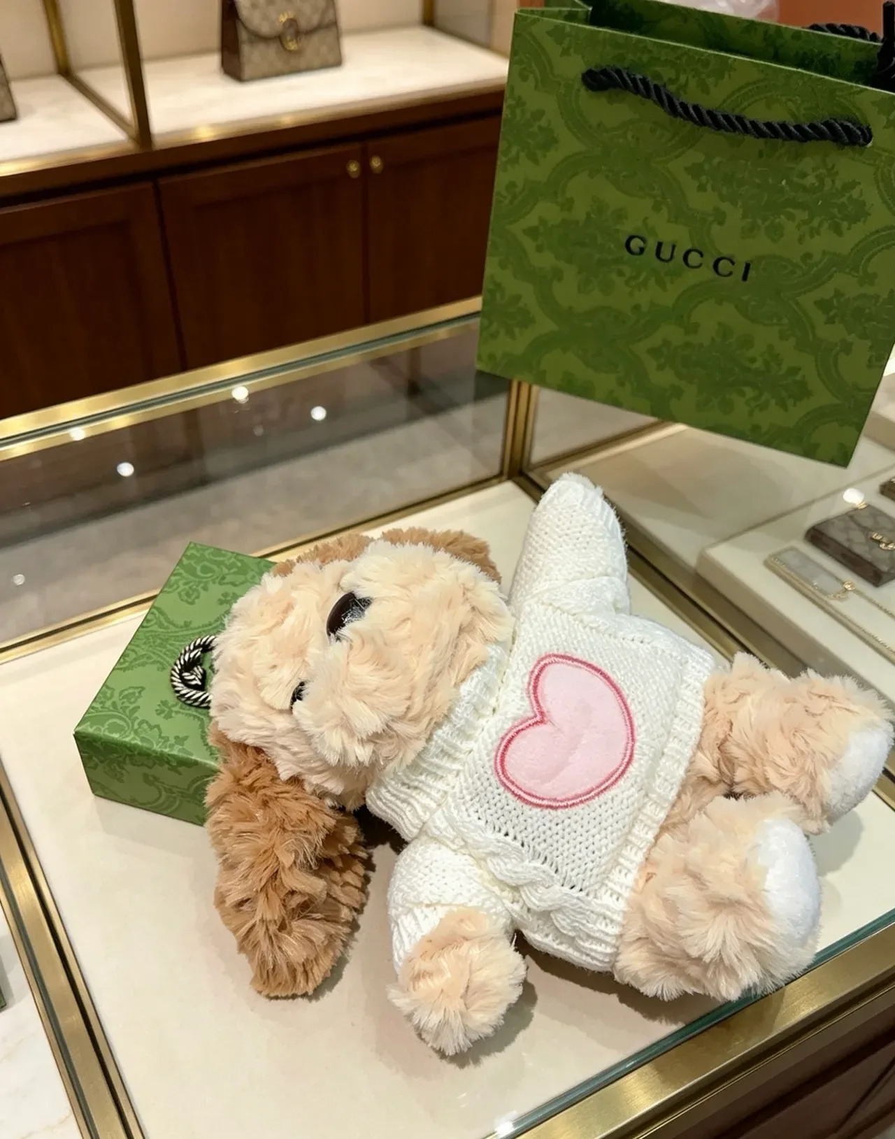 Gucci Beige Pink Plush Dog Knit Sweater Handbag 2