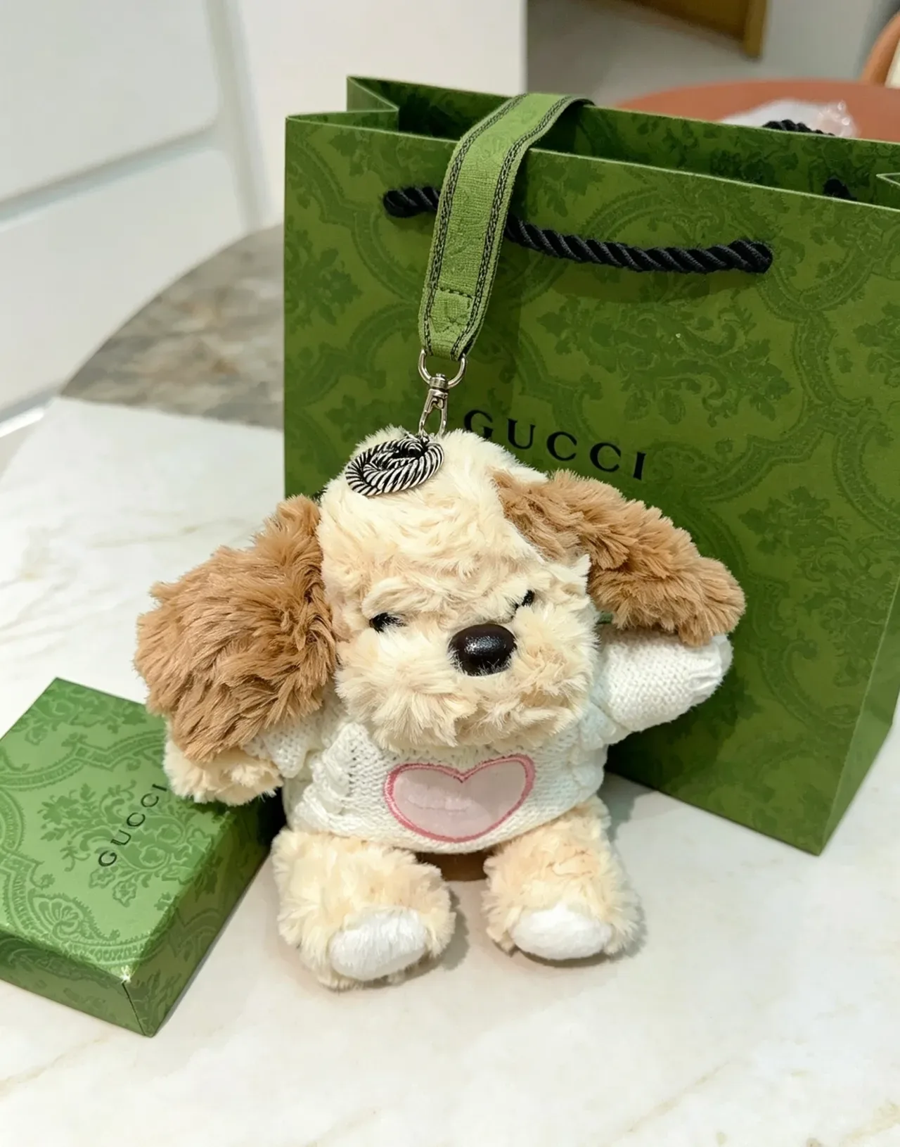 Gucci Beige Pink Plush Dog Knit Sweater Handbag 3