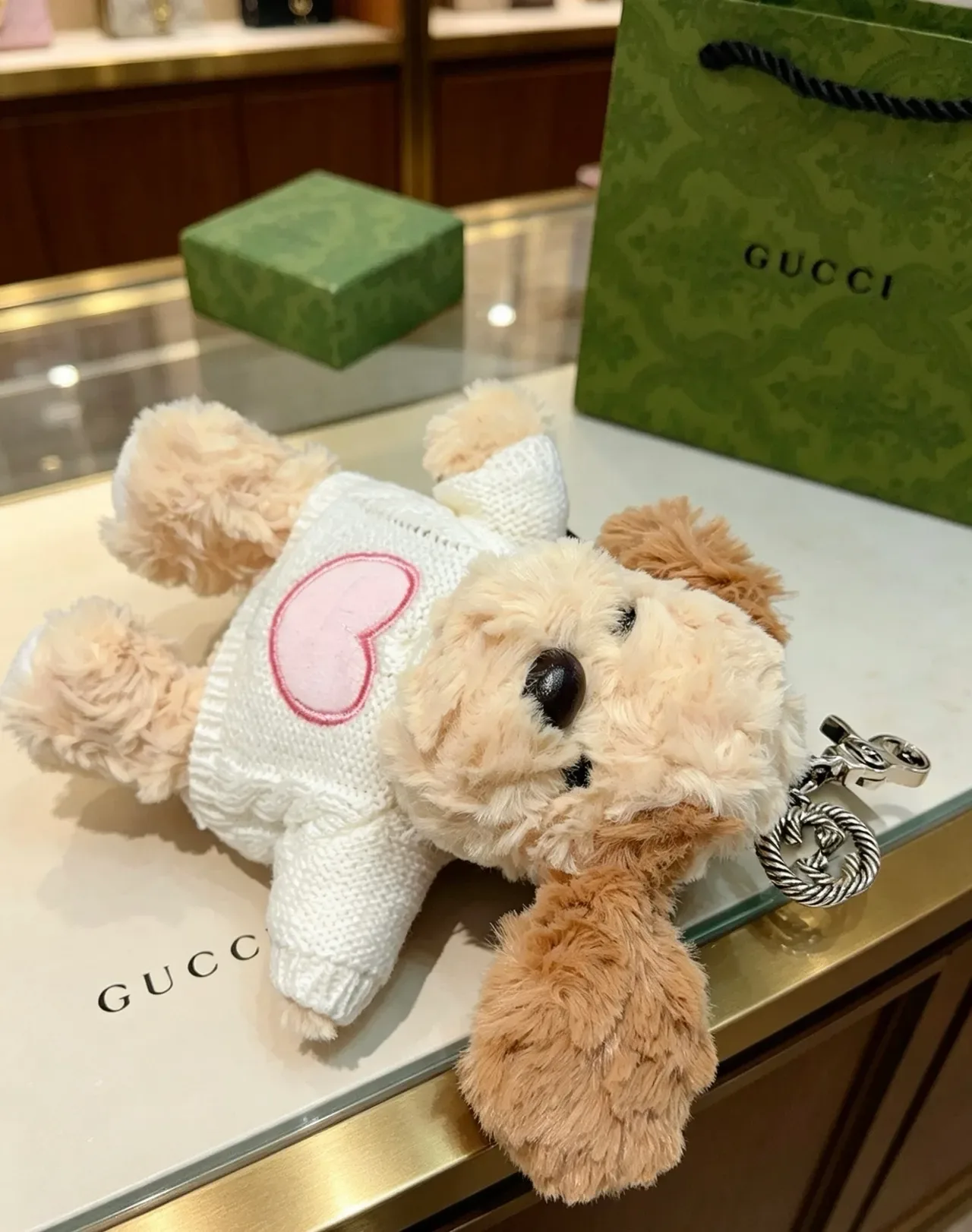 Gucci Beige Pink Plush Dog Knit Sweater Handbag 4