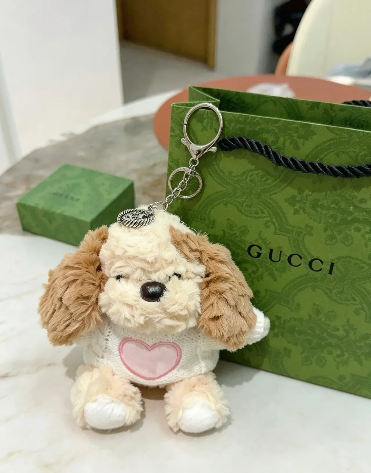 Gucci Beige Pink Plush Dog Knit Sweater Handbag 5