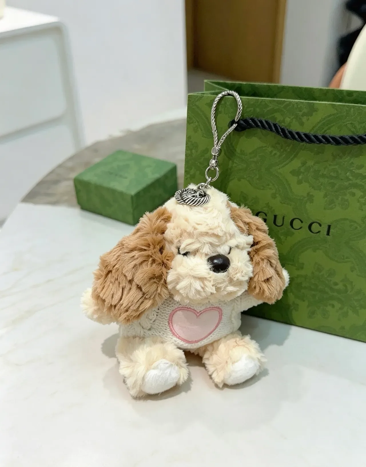 Gucci Beige Pink Plush Dog Knit Sweater Handbag 7