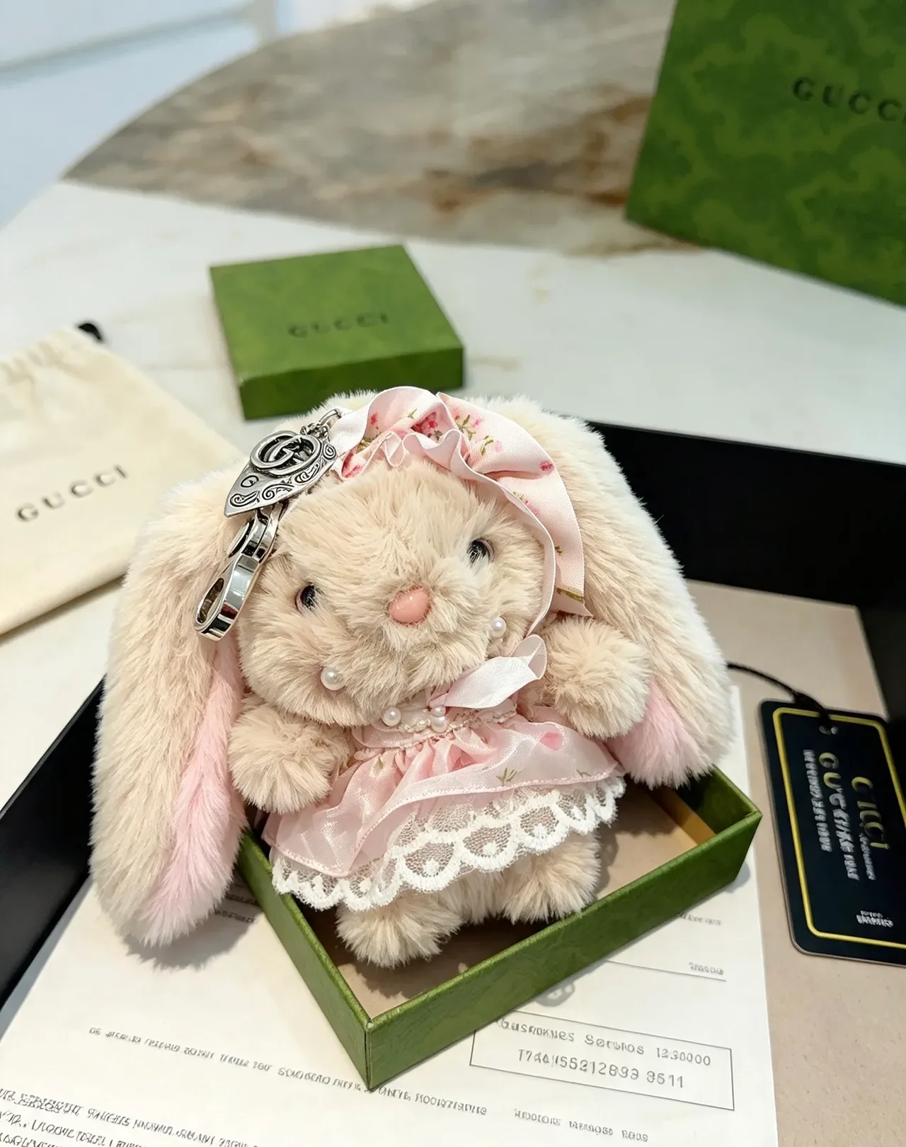 Gucci Beige Pink Plush Rabbit Faux Fur Crossbody Bag 6