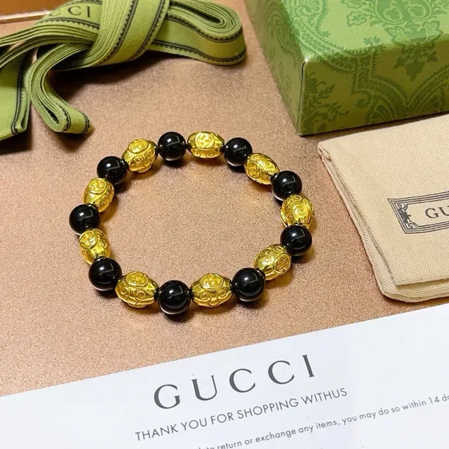 Gucci Black and Gold-Tone Beaded Bracelet 5