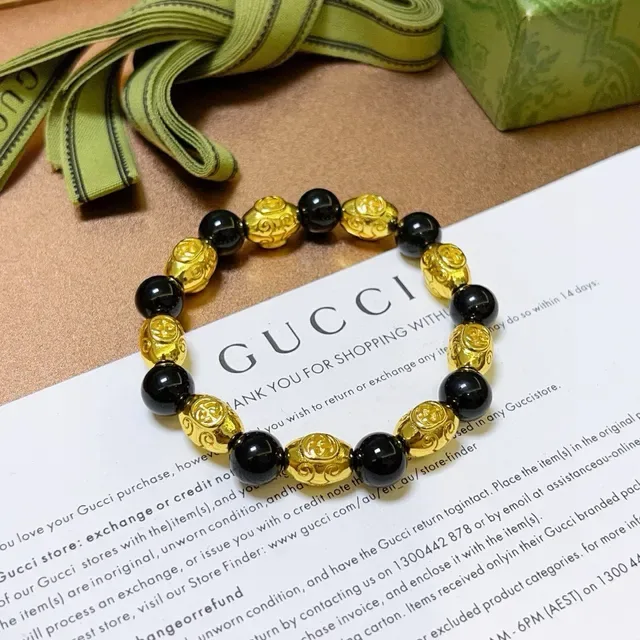 Gucci Black and Gold-Tone Beaded Bracelet 9