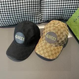 Gucci Black Beige GG Monogram Canvas Circular Embroidered Logo Patch Baseball Cap