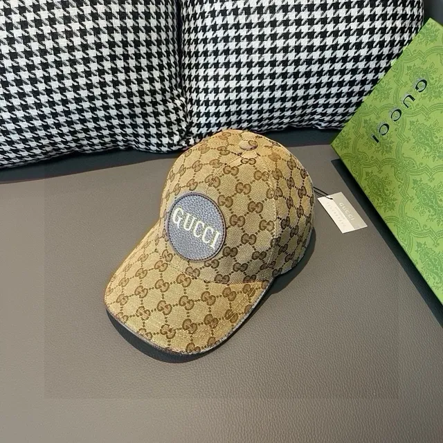 Gucci Preto Bege GG Monograma Lona Circular Bordado Logo Patch Boné de beisebol 2