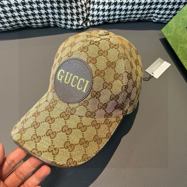 Gucci Preto Bege GG Monograma Lona Circular Bordado Logo Patch Boné de beisebol 5
