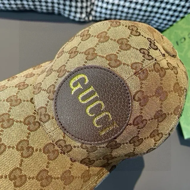 Gucci Preto Bege GG Monograma Lona Circular Bordado Logo Patch Boné de beisebol 6