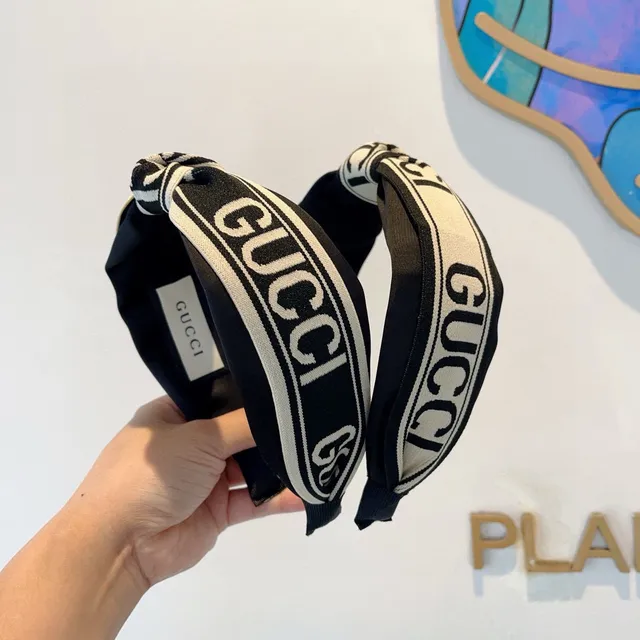 Gucci Black Beige Twisted Knot Logo-Print Woven Band Beanie 2