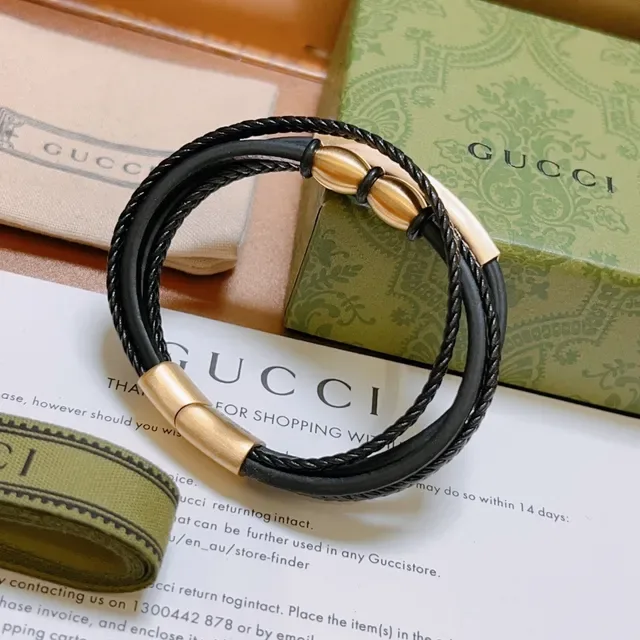 Gucci Black Gold Triple-Wrap Braided Leather Bracelet 3