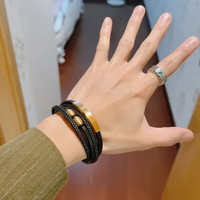 Gucci Black Gold Triple-Wrap Braided Leather Bracelet 8