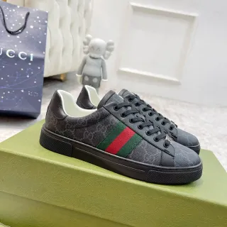 Gucci GG Monogram كانفاس ويب سترايب بانل جانبي حذاء أسلوب حياة أسود أخضر