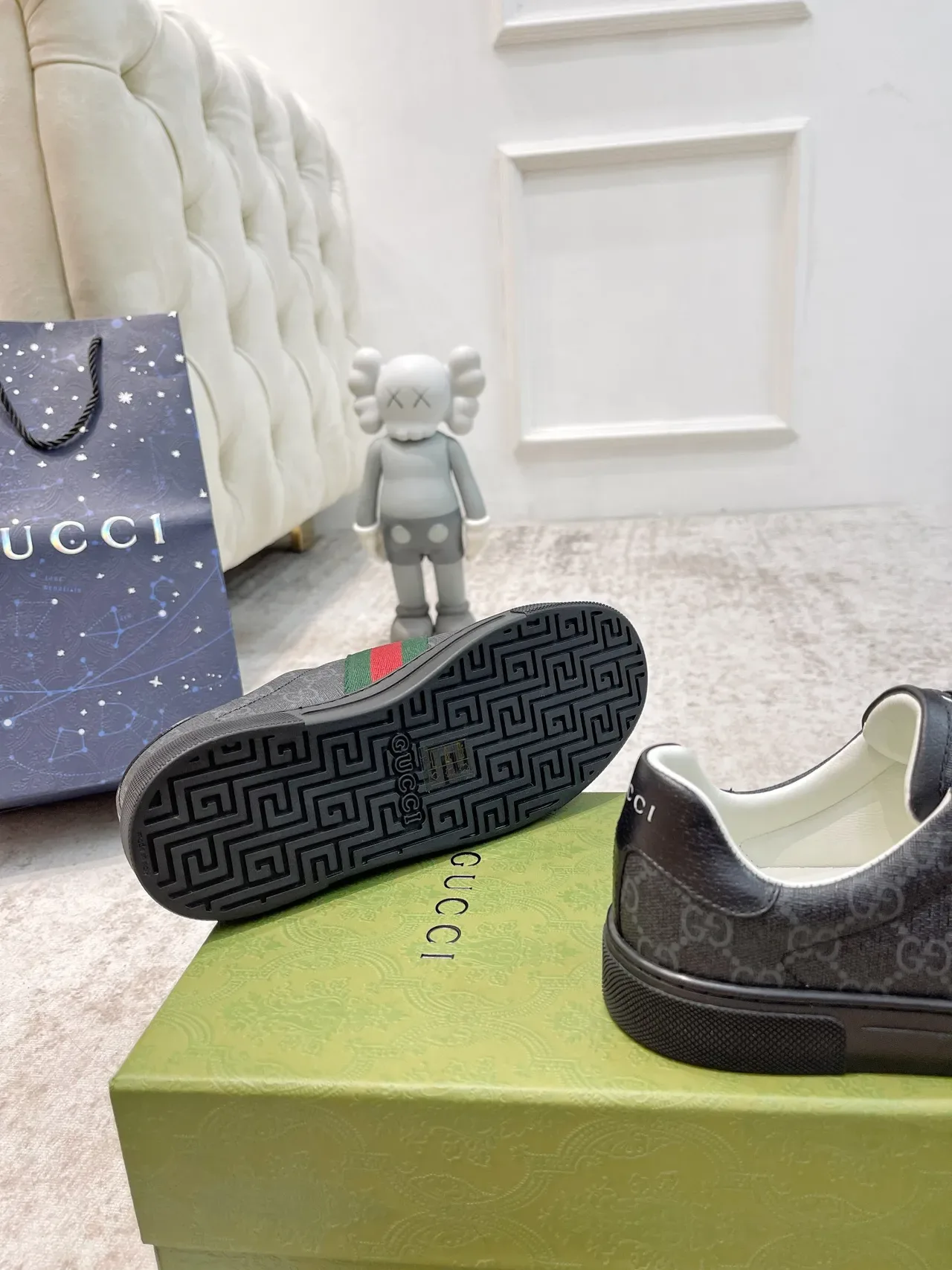 Gucci Black Green GG Monogram Canvas Web Stripe Side Panel Lifestyle Sneakers 2