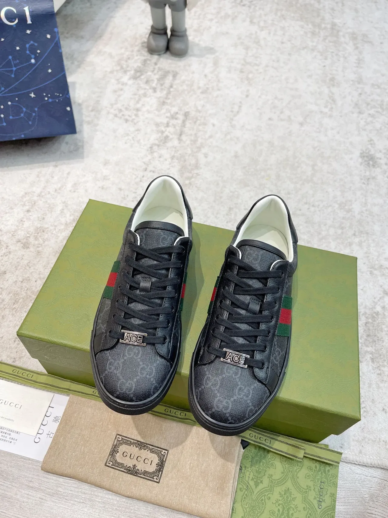 Gucci Black Green GG Monogram Canvas Web Stripe Side Panel Lifestyle Sneakers 5