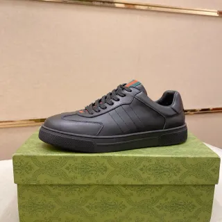 Gucci Black Green Leather-Paneled Flat-Cupsole Lifestyle Sneakers