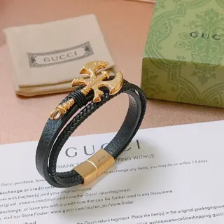 Gucci Black Leather and Braided Cord Double-Wrap Bracelet