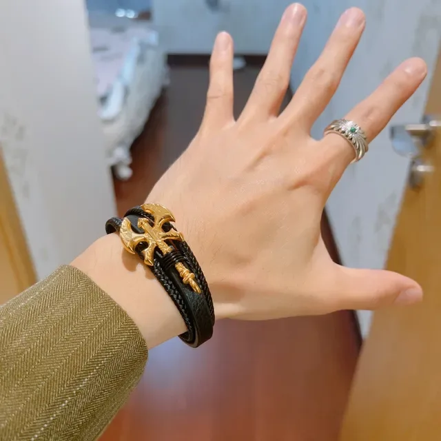 Gucci Black Leather and Braided Cord Double-Wrap Bracelet 8