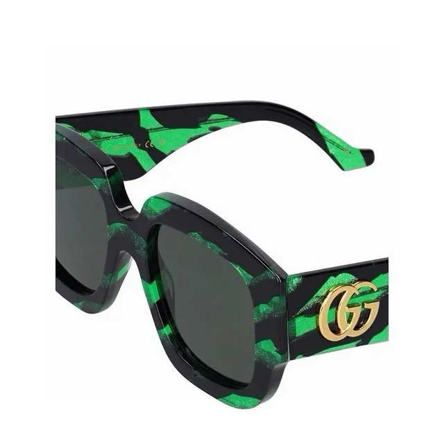 Gucci Black Multicolor Oversized Square Frame Thick Acetate Rims Sunglasses 6