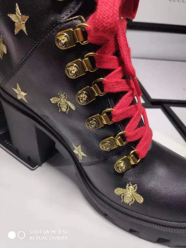 Gucci Preto Vermelho Embellecido com Pérolas Botas de tornozelo 5