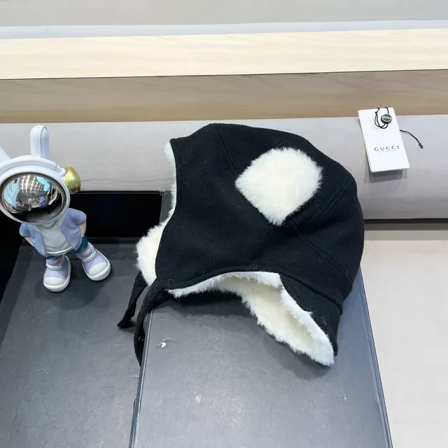 Gucci Black Shearling-Lined Ear-Flap Beanie 3