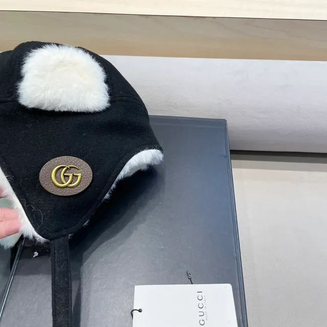 Gucci Black Shearling-Lined Ear-Flap Beanie 4