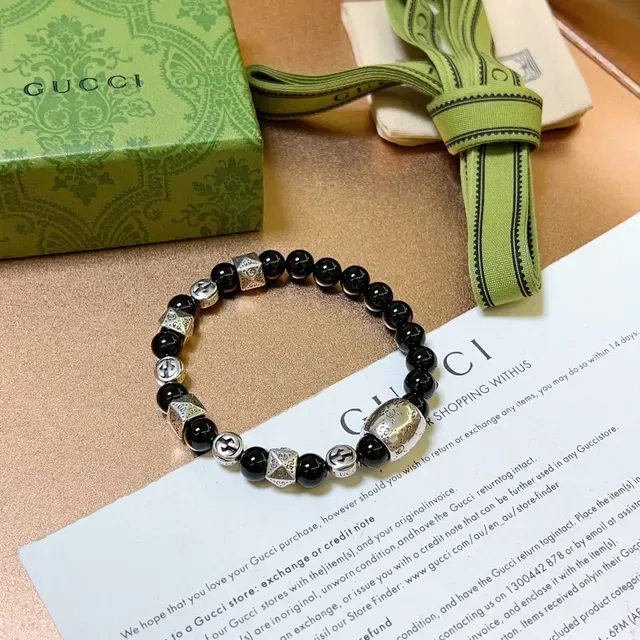 Gucci Black Silver Beaded Metal-Charm Bracelet 2