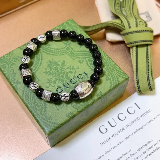 Gucci Black Silver Beaded Metal-Charm Bracelet 3