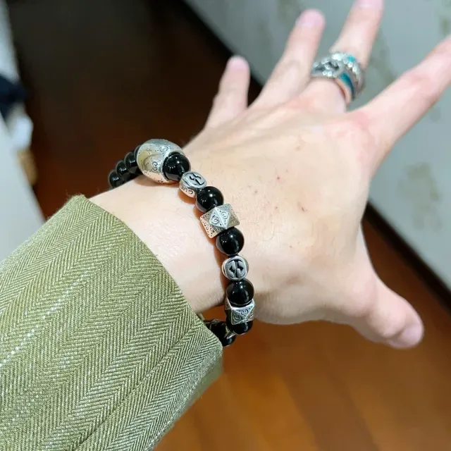 Gucci Black Silver Beaded Metal-Charm Bracelet 4