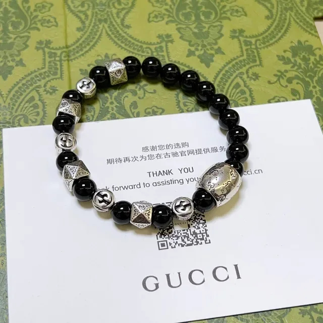 Gucci Black Silver Beaded Metal-Charm Bracelet 6