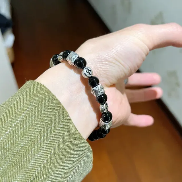 Gucci Black Silver Beaded Metal-Charm Bracelet 7