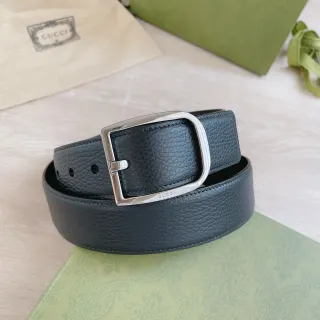 Gucci কালো সিলভার দানাদার আয়তাকার বাকেল চামড়ার বেল্ট