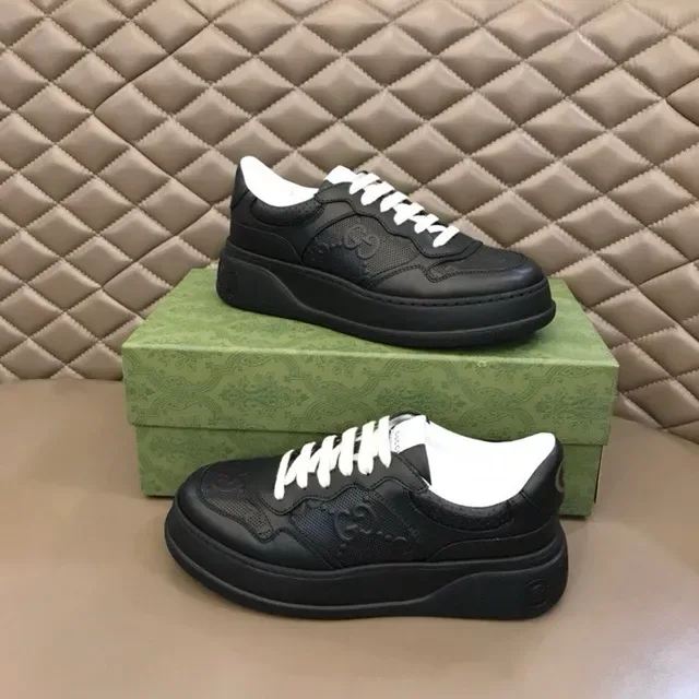 Gucci Black White Platform Sole Perforated Leather Panels Lifestyle Sneakers 3