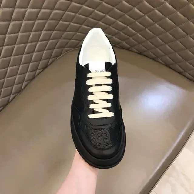 Gucci Black White Platform Sole Perforated Leather Panels Lifestyle Sneakers 5