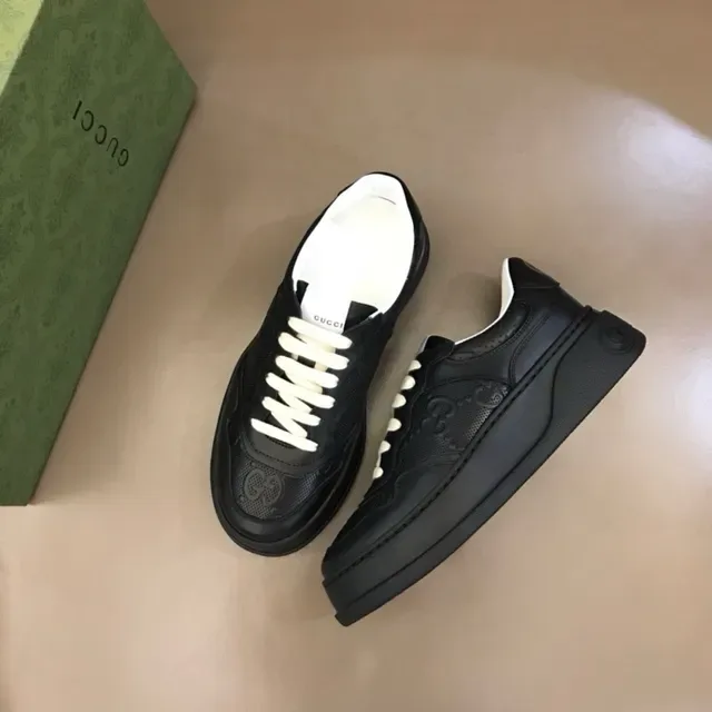 Gucci Black White Platform Sole Perforated Leather Panels Lifestyle Sneakers 6